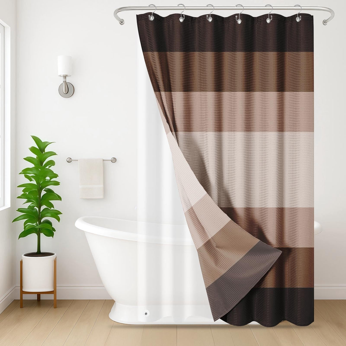 3 in 1 Shower Curtain and Liner,72 x 72 inch, Striped Grey