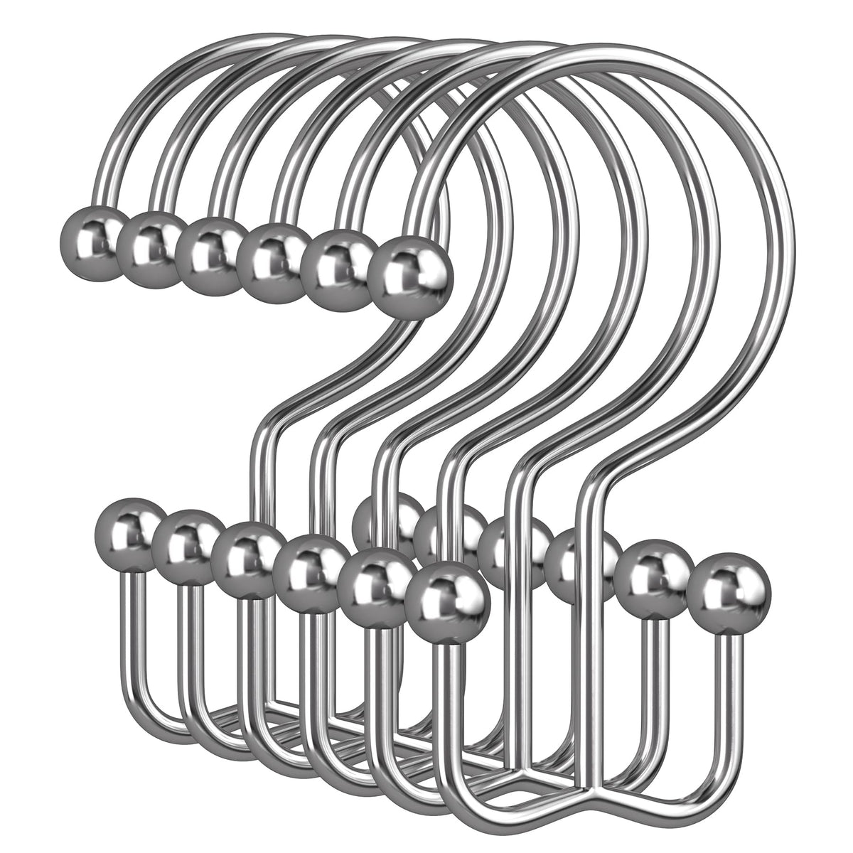 Amazer Black Shower Curtain Hooks, 12PCS Minimalist Simple Double Shower Curtain Rings, Rust-Resistant Metal Shower Hooks Shower Curtain Hangers, Shower Rings for Bathroom Shower Rods Curtains