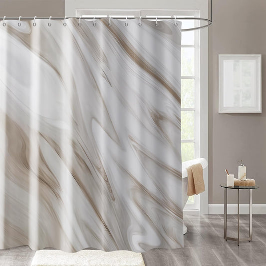 Brown Marble Shower Curtain, Grey Brown Modern Abstract Wave Luxury Bathroom Curtain Bathtub Home Decor Waterproof Fabric Machine Washable with 12 PCS Hooks,72" Wx72 L