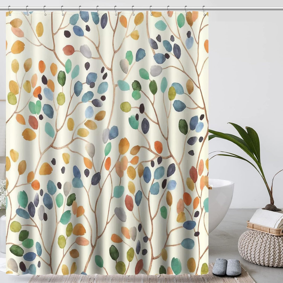 Amaredom Floral Shower Curtain with 12 Metal Hooks, 72x72 Inches