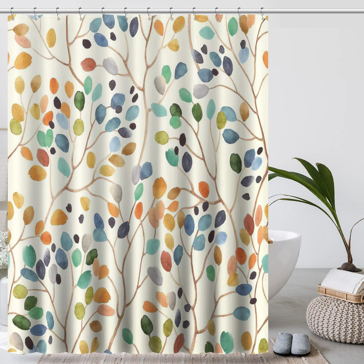 Amaredom Floral Shower Curtain with 12 Metal Hooks, 72x72 Inches