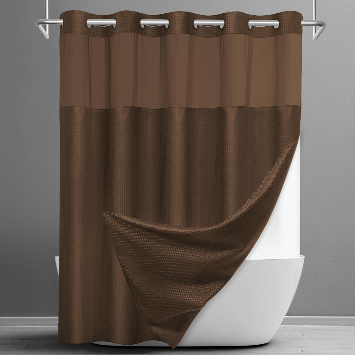 SORTTO Ringless Waffle Shower Curtain with Snap in Liner Set, 71x74, Grey