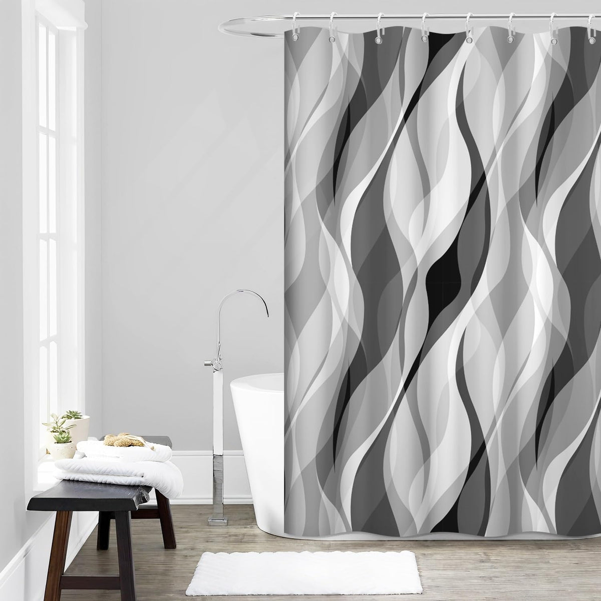 Brown Shower Curtain, Grey and Brown Striped Bathroom Decor 72x72