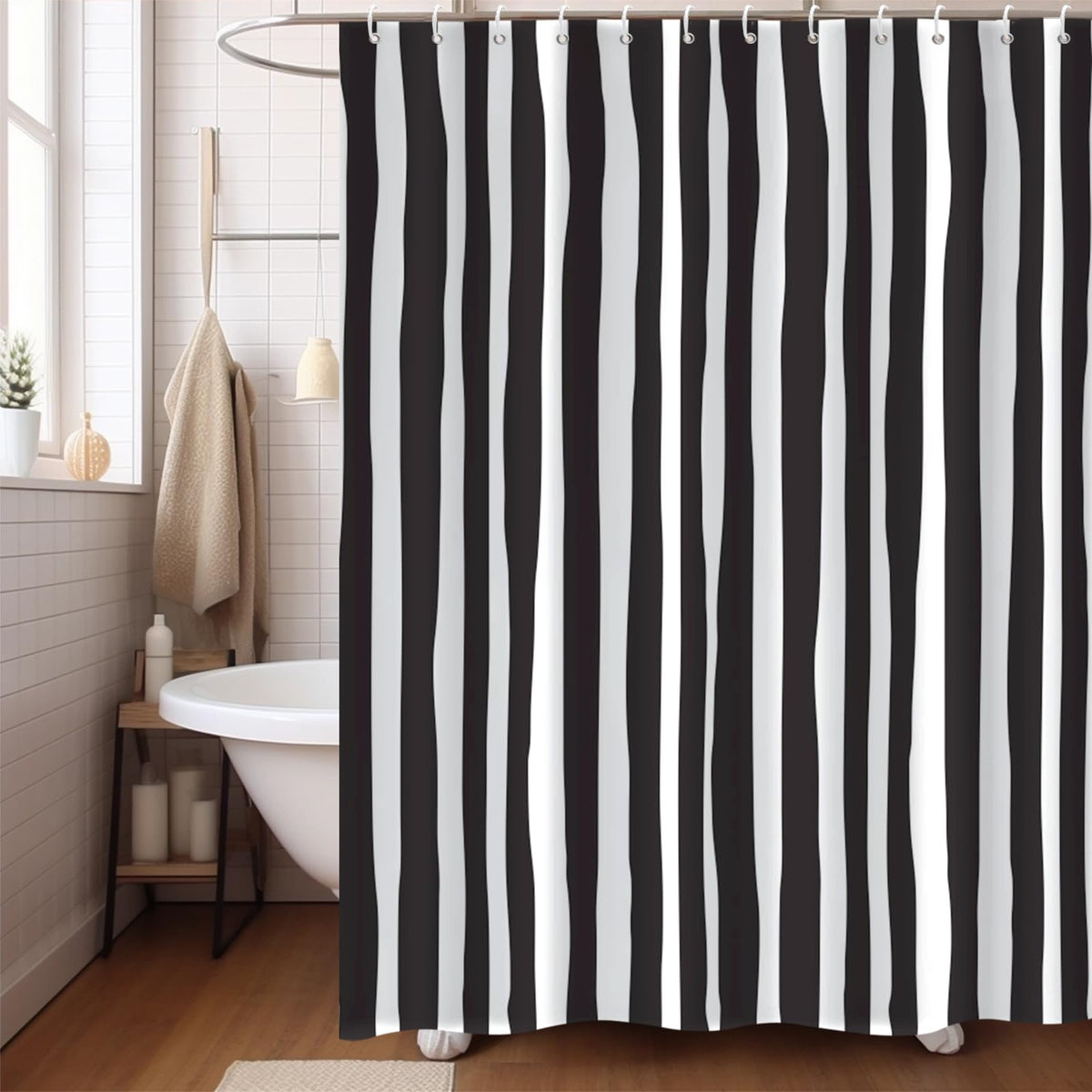 Boho Mid Century Shower Curtain, Modern Abstract with Hooks 72x72