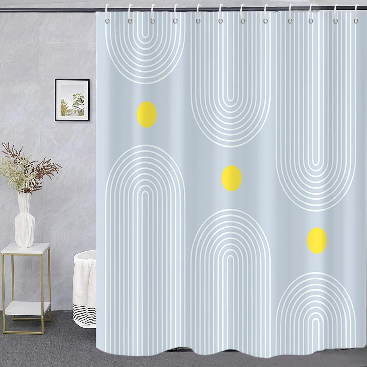 Boho Mid Century Shower Curtain, Modern Abstract with Hooks 72x72