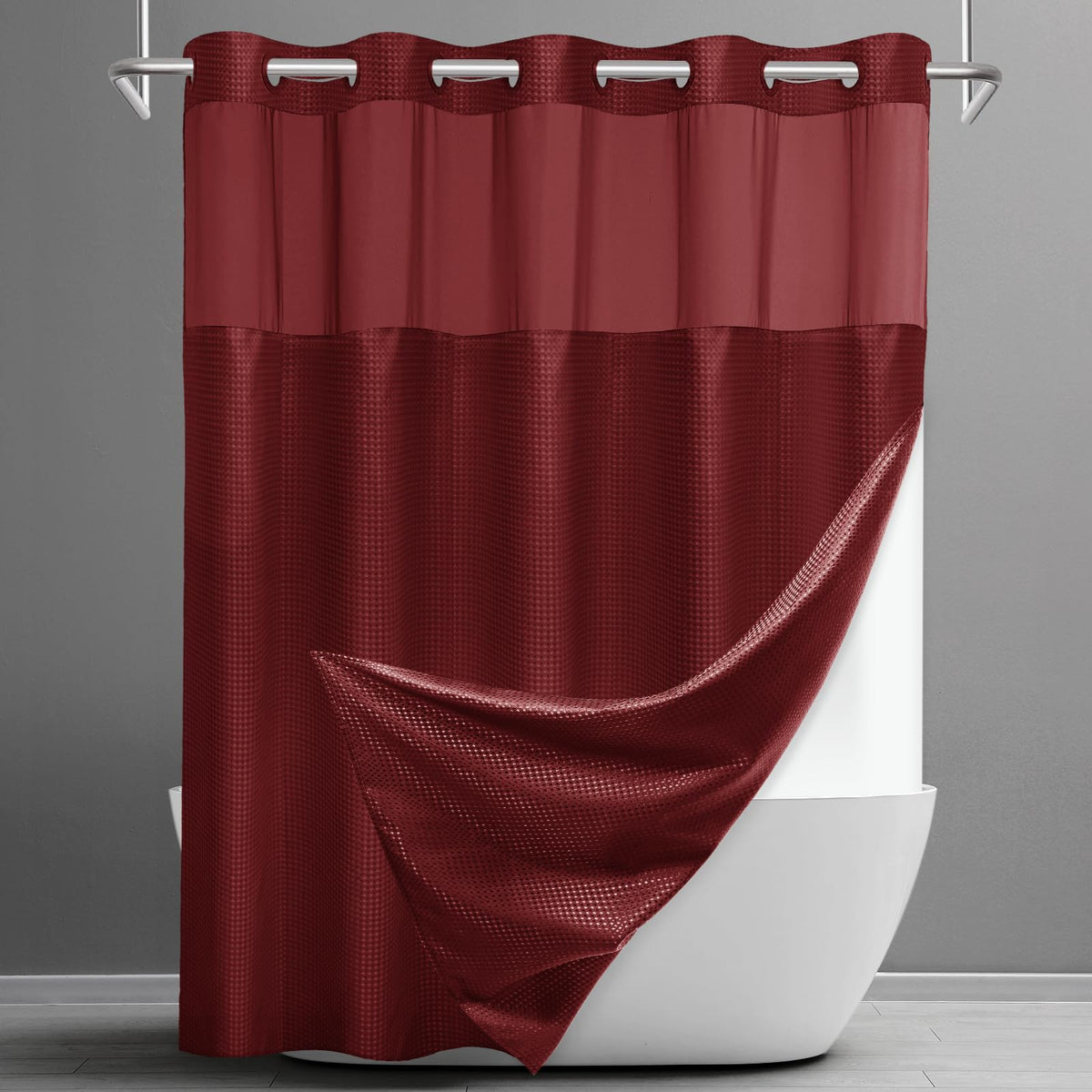 SORTTO Ringless Waffle Shower Curtain with Snap in Liner Set, 71x74, Grey