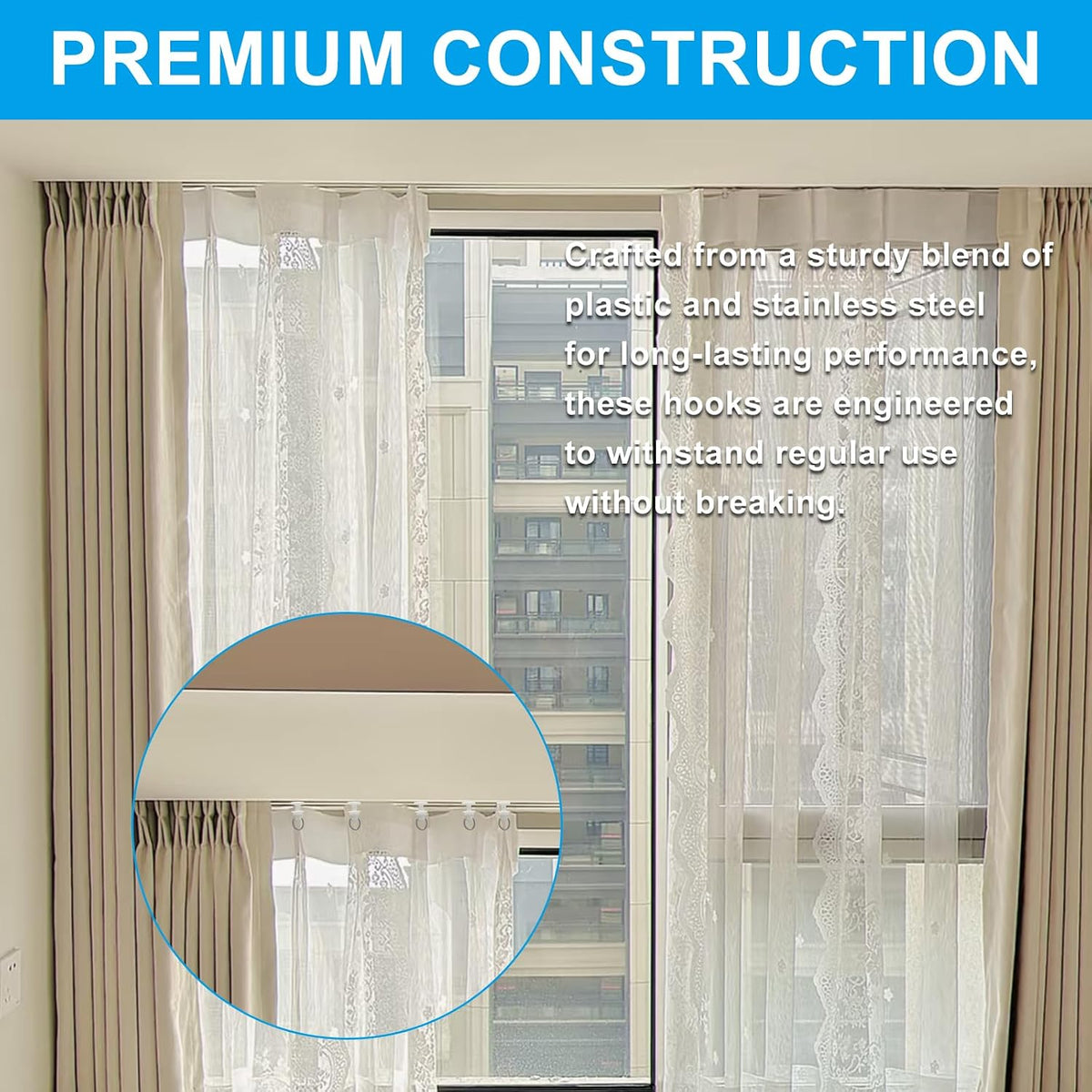 Plastic Curtain Track Hooks, 50 PCS