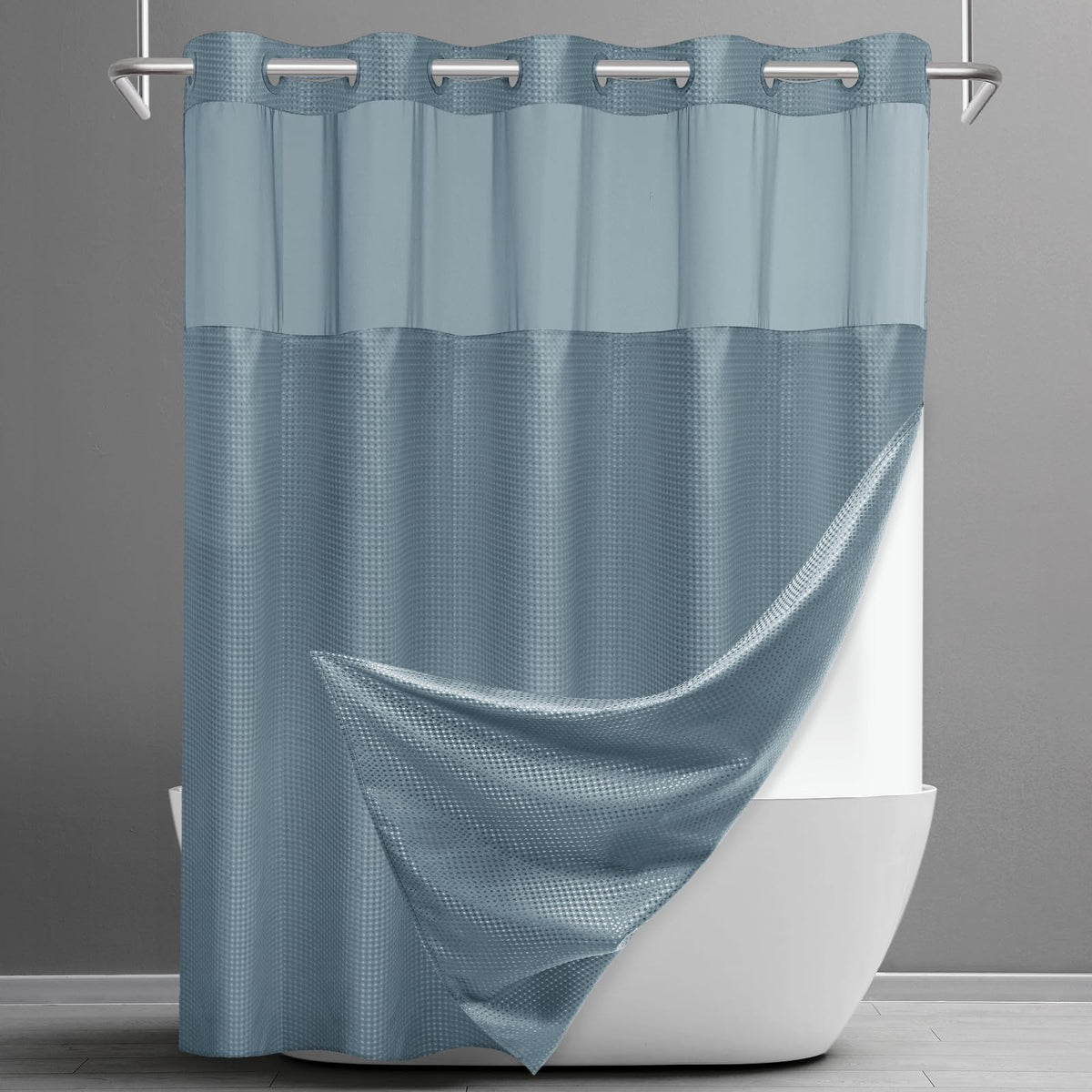 SORTTO Ringless Waffle Shower Curtain with Snap in Liner Set, 71x74, Grey
