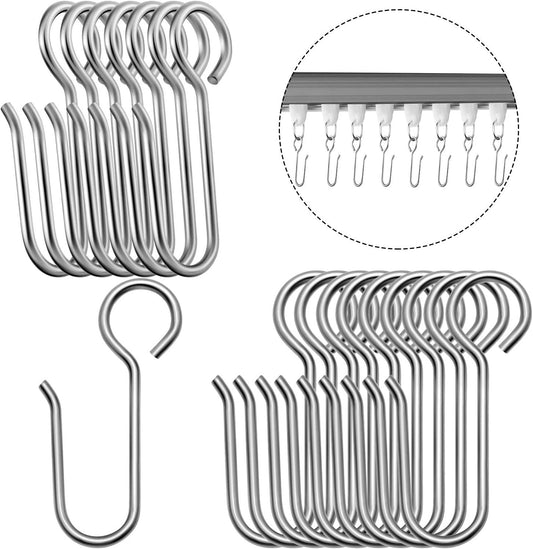 Jetec 60 Pcs Metal Curtain Track Hooks S Shaped for Drape, Silver