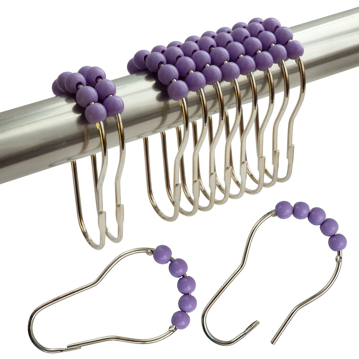 Orange Shower Curtain Hooks Stainless Steel Acrylic Balls (12pcs)