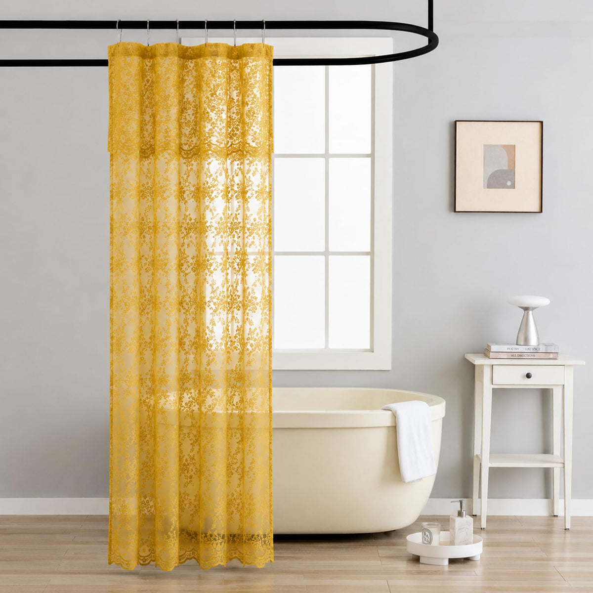TUDECO Pink Lace Shower Curtain with Attached Valance, 72x72 Inch, 1 Panel