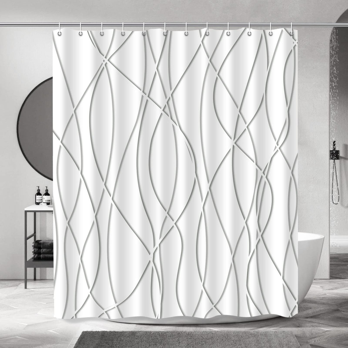 Striped Shower Curtain for Bathroom, Grey White, 72" W x 72" L