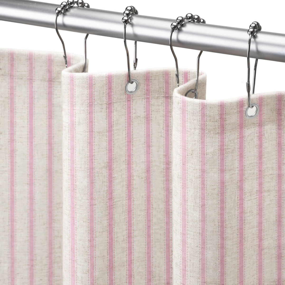 Farmhouse Striped Shower Curtain Grey Vintage Linen Curtain 72"W X 72"L