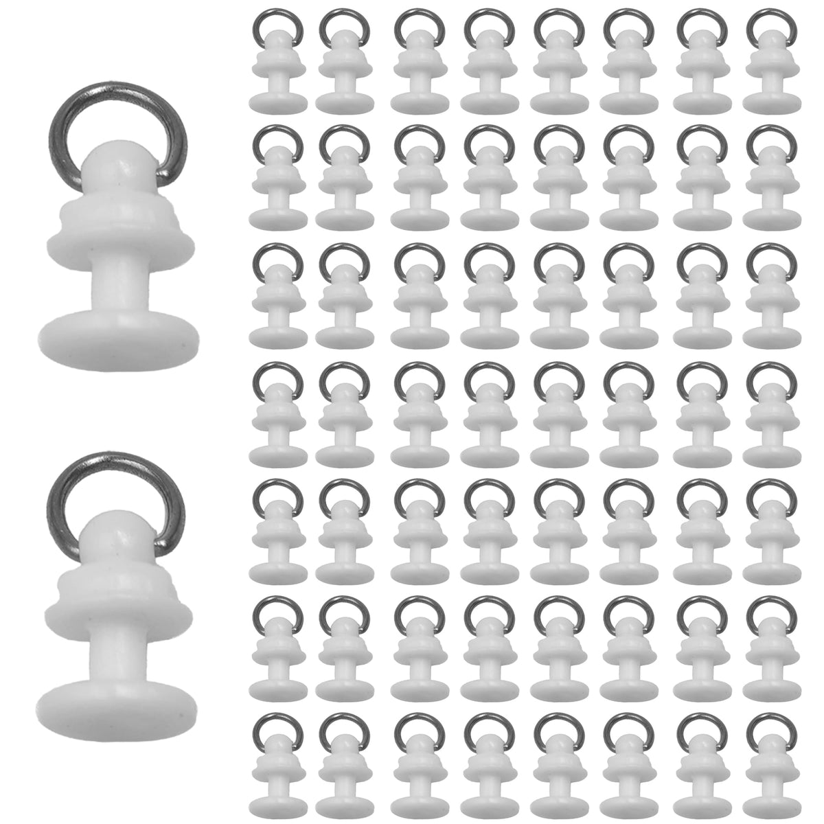 50PCS White Curtain Track Gliders, Plastic Sliding Hooks for Ceiling Mounted Rails, Smooth Rolling Accessories for Home RV Shower Dividers