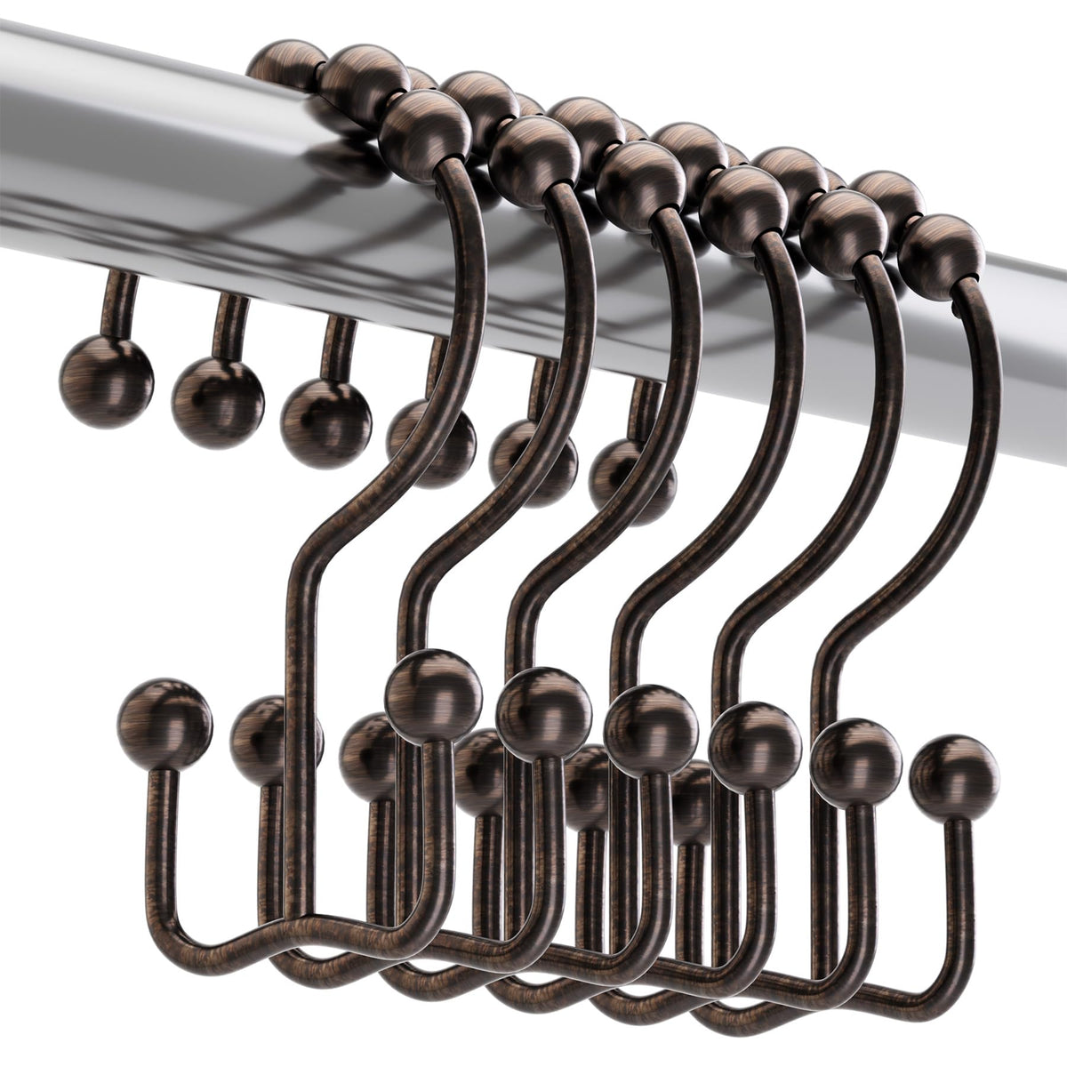 Titanker Shower Curtain Hooks Rings, Rust Resistant Metal Double Glide Shower Hooks Rings for Bathroom Shower Rods Curtains, Set of 12 Hooks - Nickel