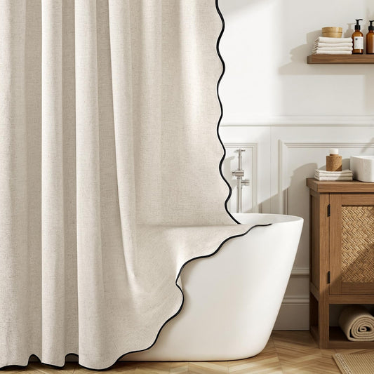 MIULEE Natural Scalloped Linen Shower Curtain 72W x 72L