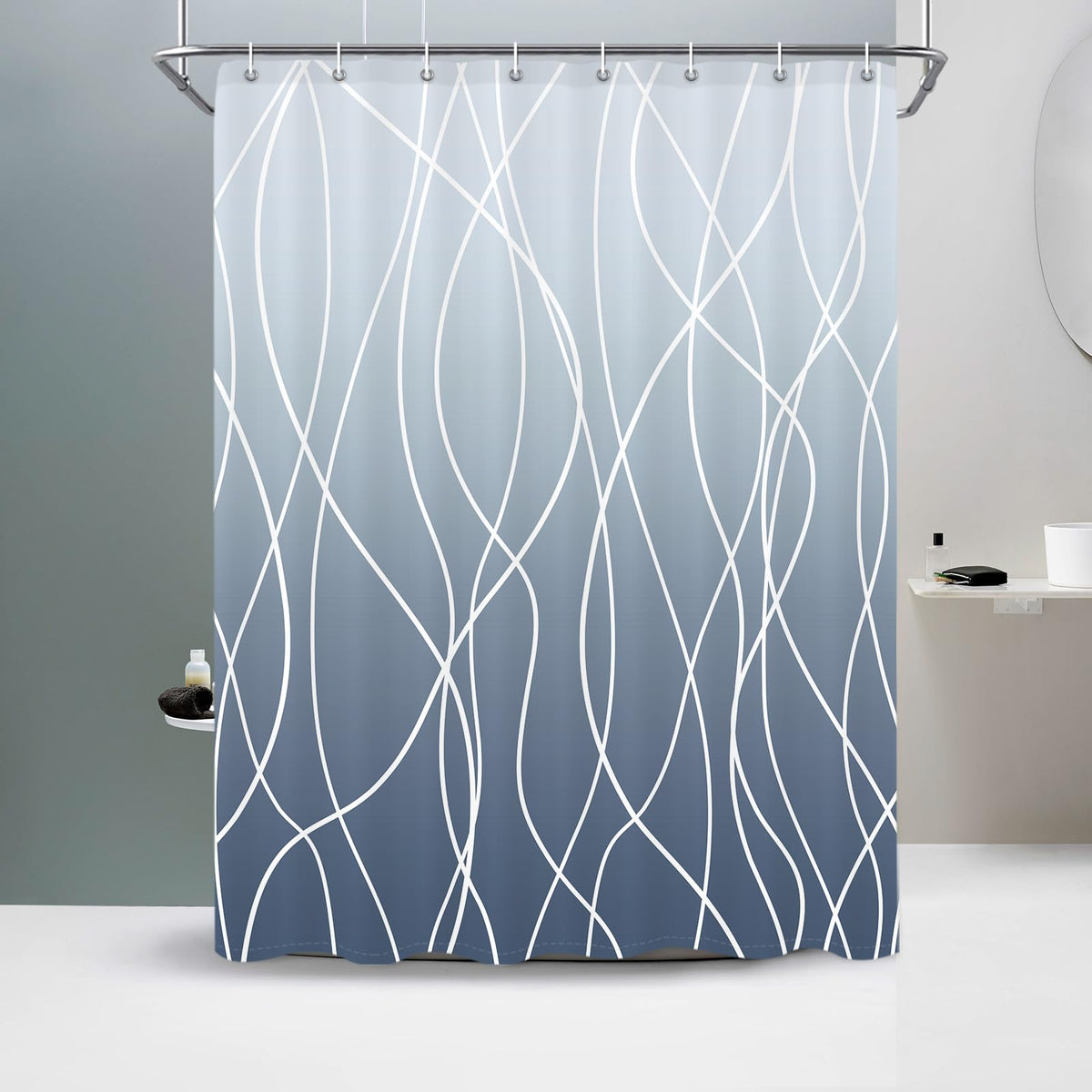 Striped Shower Curtain for Bathroom, Grey White, 72" W x 72" L