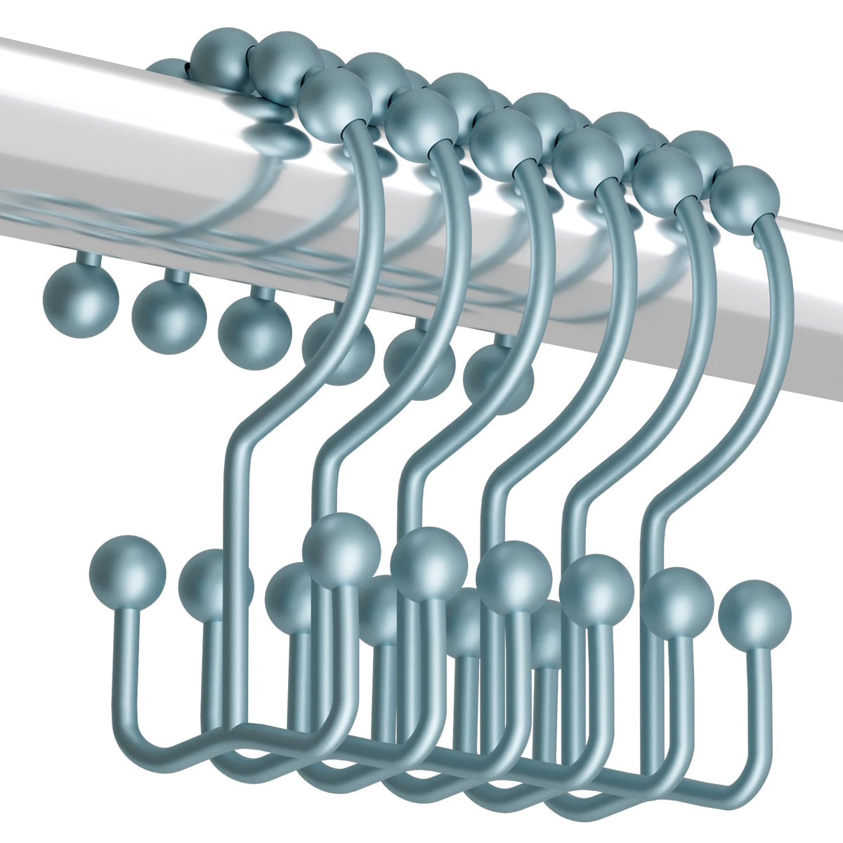 Titanker Shower Curtain Hooks Rings, Rust Resistant Metal Double Glide Shower Hooks Rings for Bathroom Shower Rods Curtains, Set of 12 Hooks - Nickel