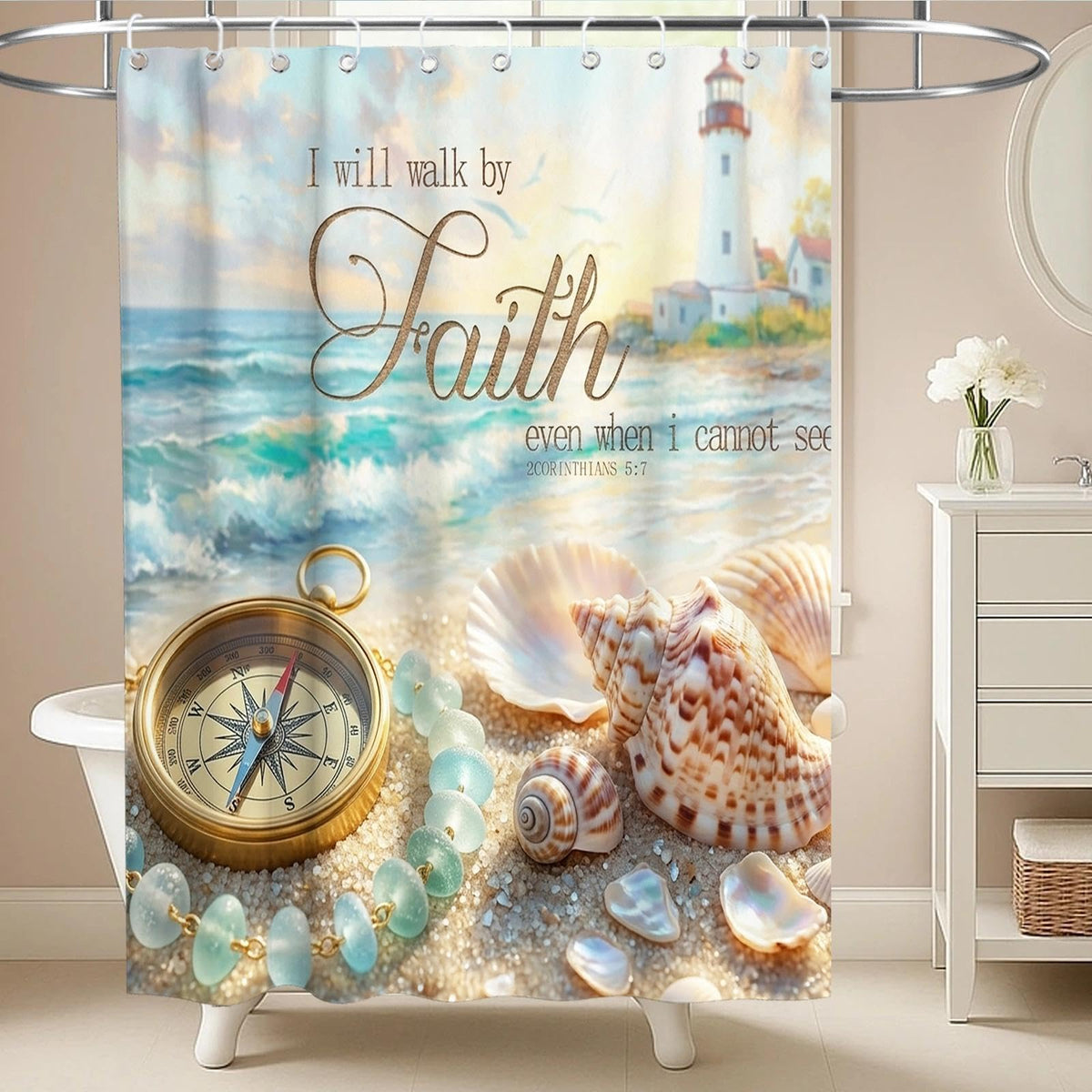Nautical Green Sea Turtles Beach Theme Fabric Shower Curtain Sets Bathroom Blue Ocean Decor with Grommets and Hooks - 72 x 72 Inch Teal