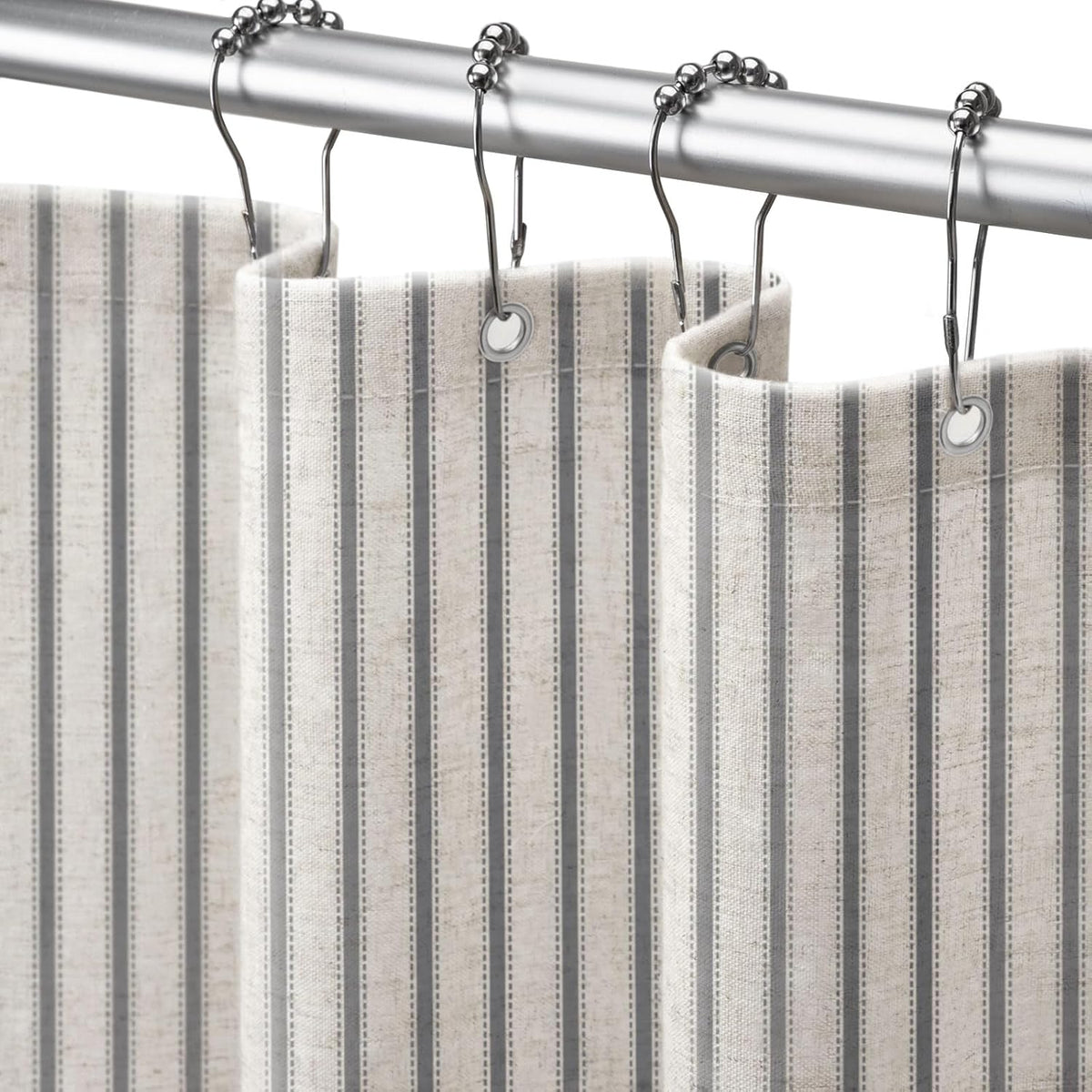 Farmhouse Striped Shower Curtain Grey Vintage Linen Curtain 72"W X 72"L