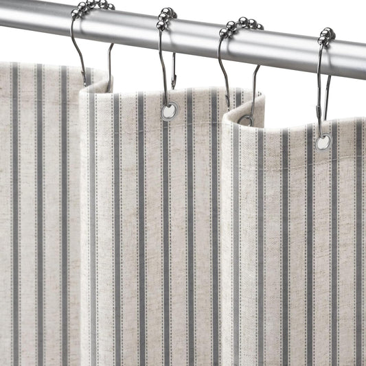 Farmhouse Striped Shower Curtain Grey Vintage Linen Curtain 72"W X 72"L