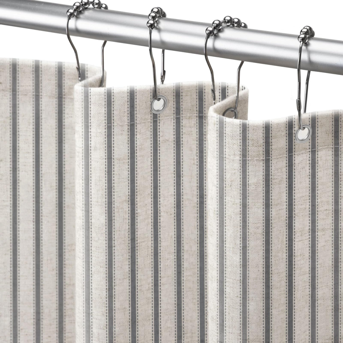 Farmhouse Striped Shower Curtain Grey Vintage Linen Curtain 72"W X 72"L