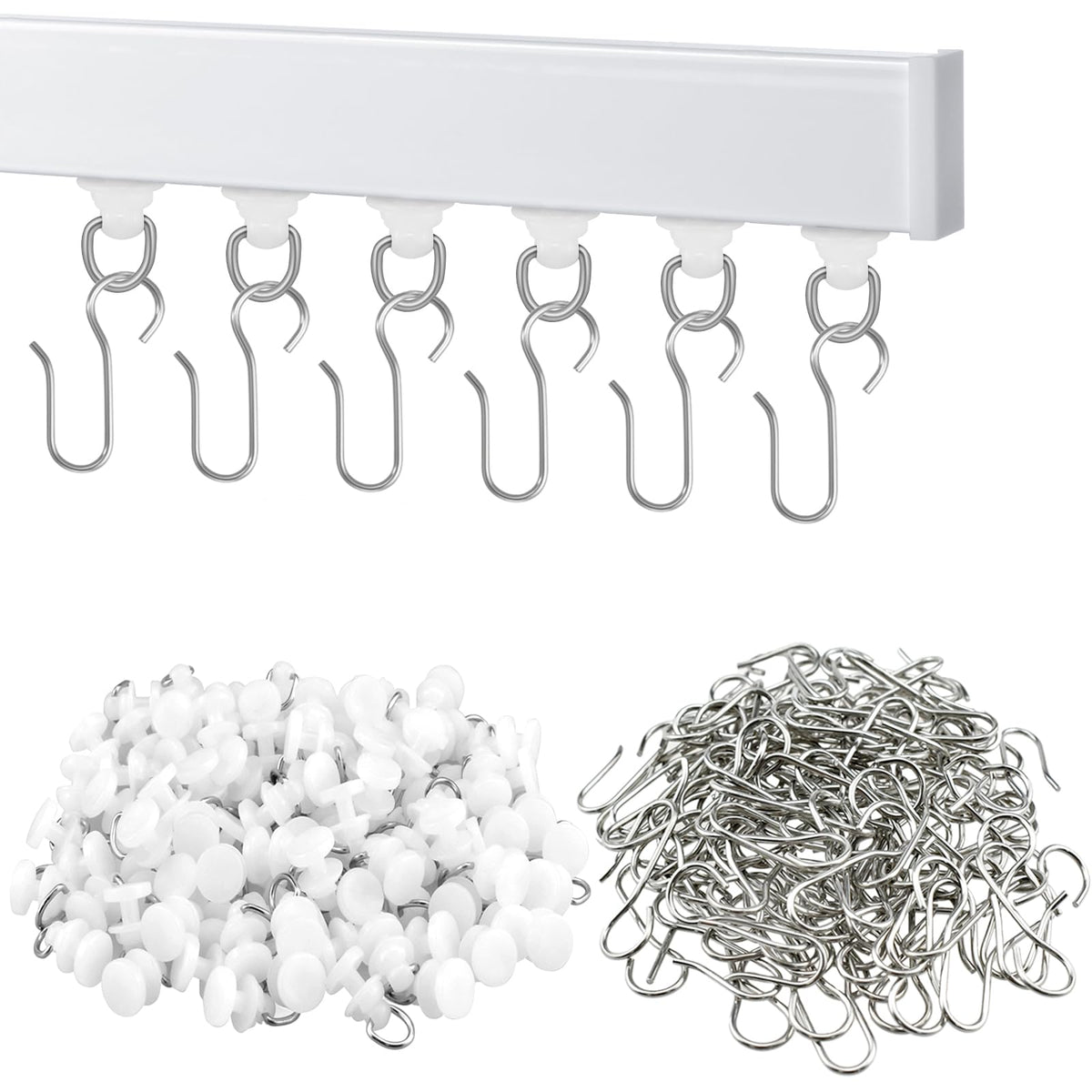 100Pcs Plastic Curtain Track Glider, Ceiling Sliding Curtain Track Hooks, Shower Curtain Pulley for Window Shower Curtain Tracks（White）