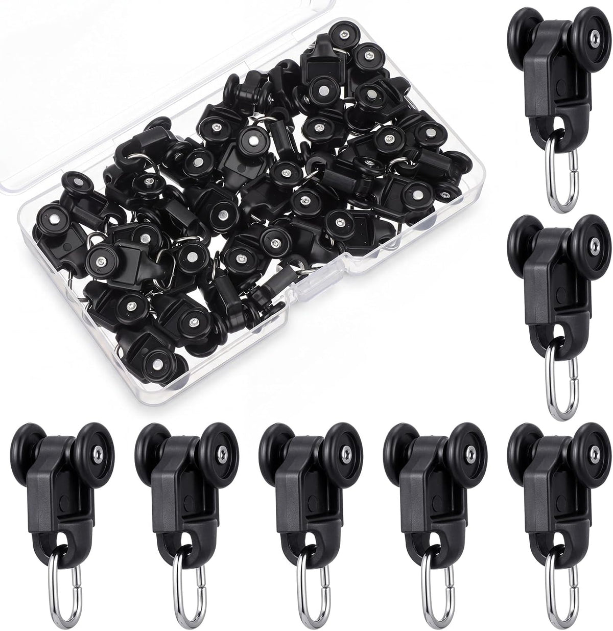 Sieral 50 Pcs Curtain Track Rollers Hooks Plastic Mute Wheel Rollers, Black