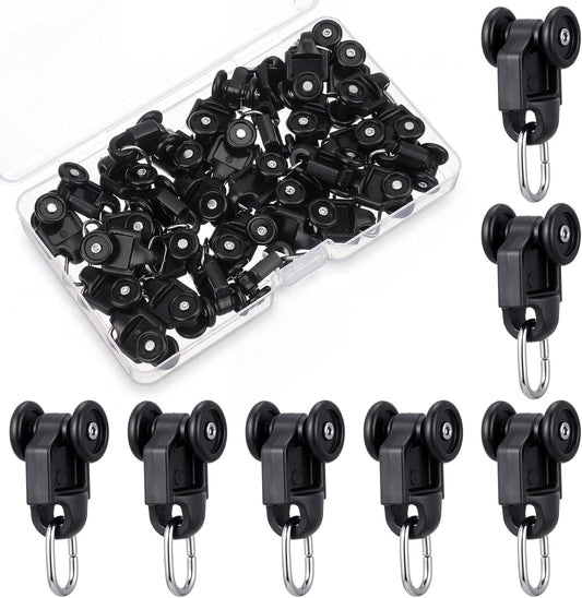 Sieral 50 Pcs Curtain Track Rollers Hooks Plastic Mute Wheel Rollers, Black
