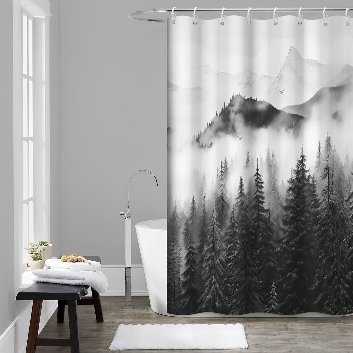 Navy Blue Forest Shower Curtain for Bathroom 72x72 Inch
