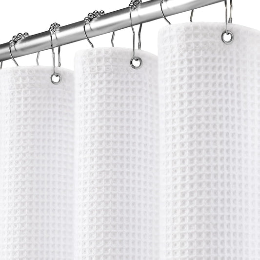 White Waffle Weave Shower Curtain Heavyweight Cotton Fabric 72Wx72L