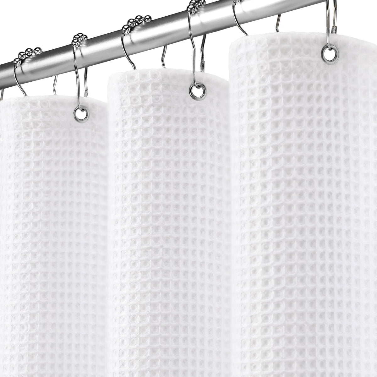 White Waffle Weave Shower Curtain Heavyweight Cotton Fabric 72Wx72L