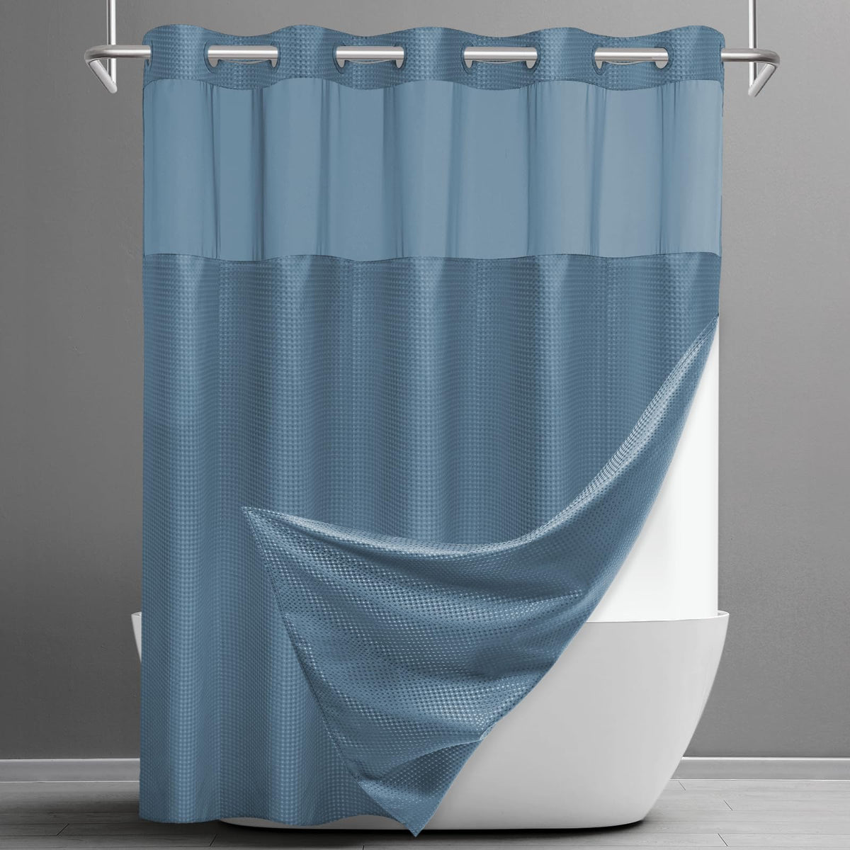 SORTTO Ringless Waffle Shower Curtain with Snap in Liner Set, 71x74, Grey