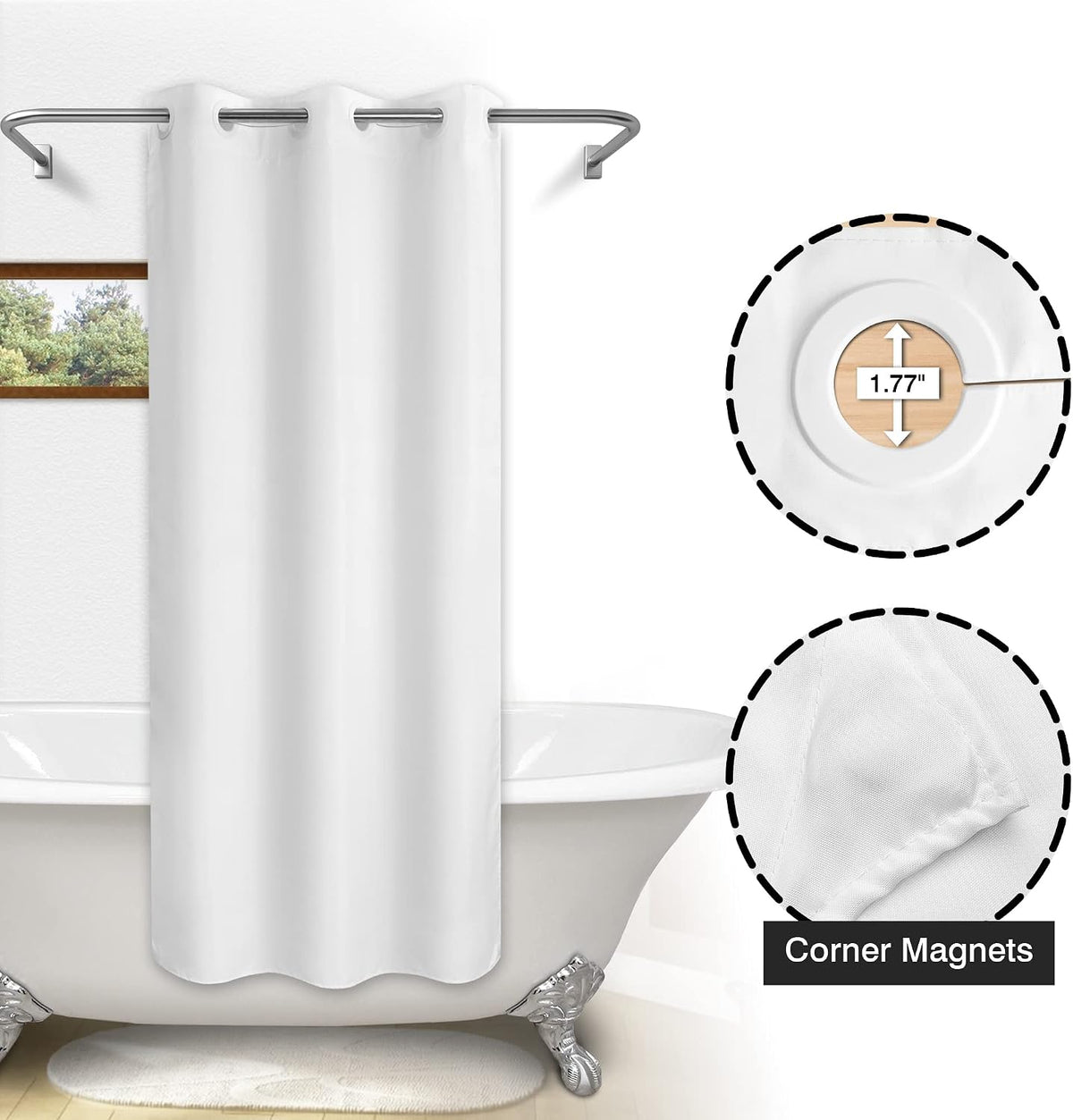 River Dream No Hook Stall Shower Curtain or Liner Microfiber White, 36x74