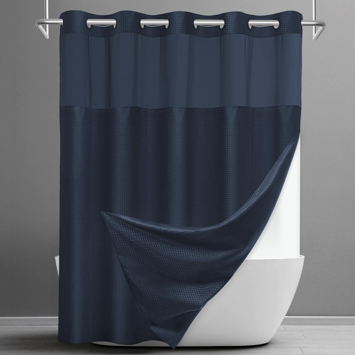 SORTTO Ringless Waffle Shower Curtain with Snap in Liner Set, 71x74, Grey