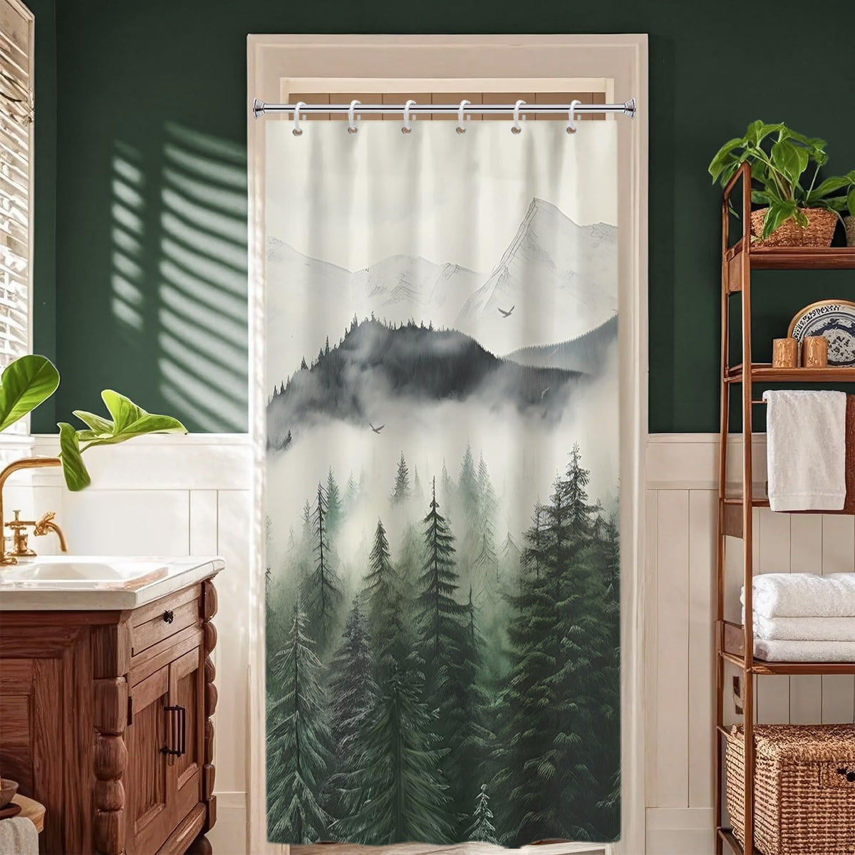 Navy Blue Forest Shower Curtain for Bathroom 72x72 Inch