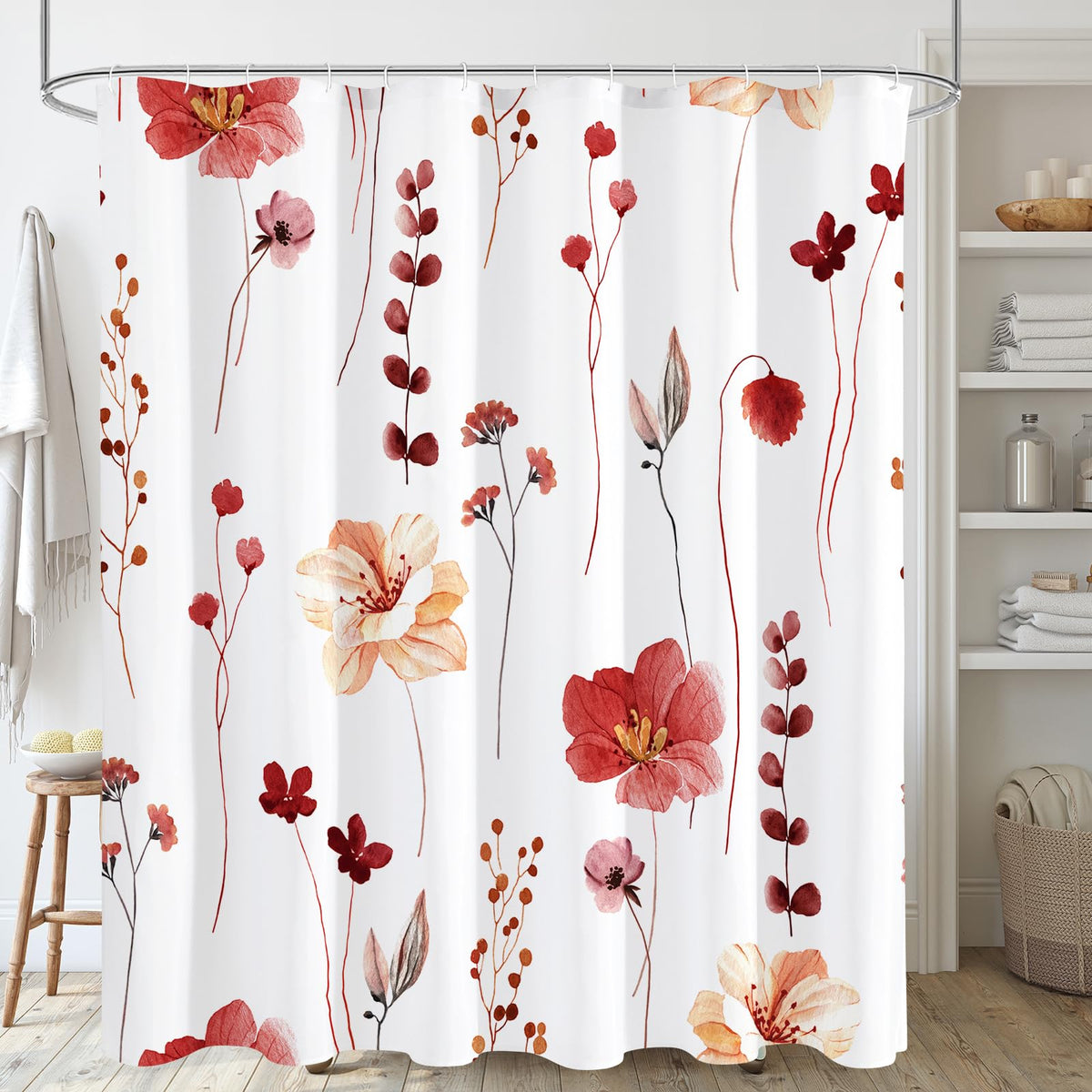 Gibelle Sage Green Beige Watercolor Floral Fabric Shower Curtain 72x72
