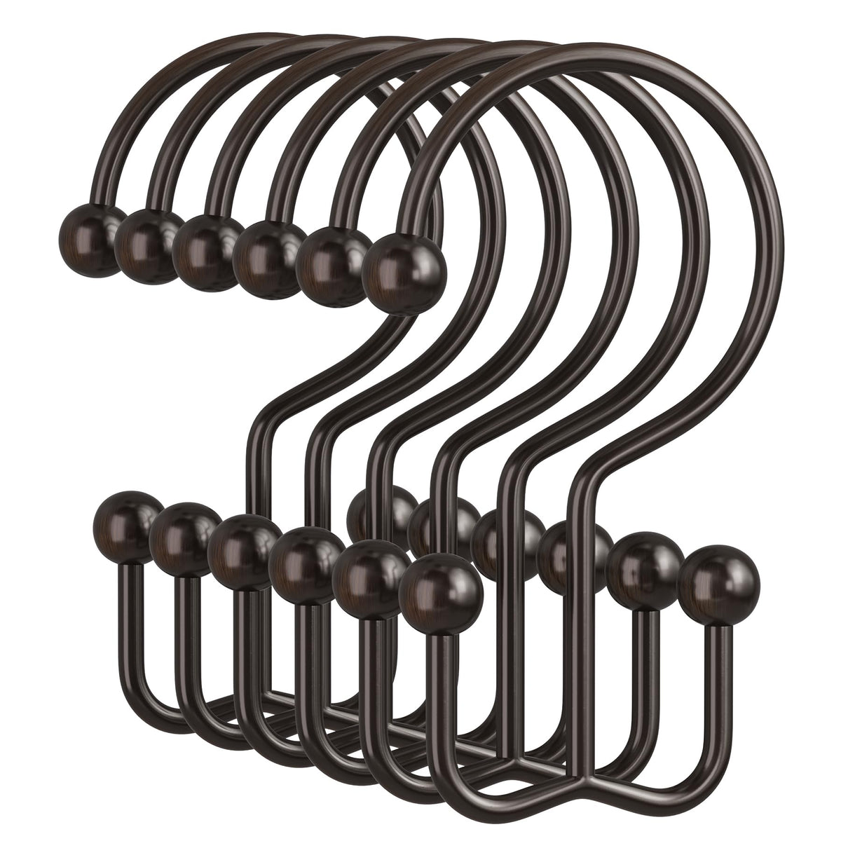 Amazer Black Shower Curtain Hooks, 12PCS Minimalist Simple Double Shower Curtain Rings, Rust-Resistant Metal Shower Hooks Shower Curtain Hangers, Shower Rings for Bathroom Shower Rods Curtains