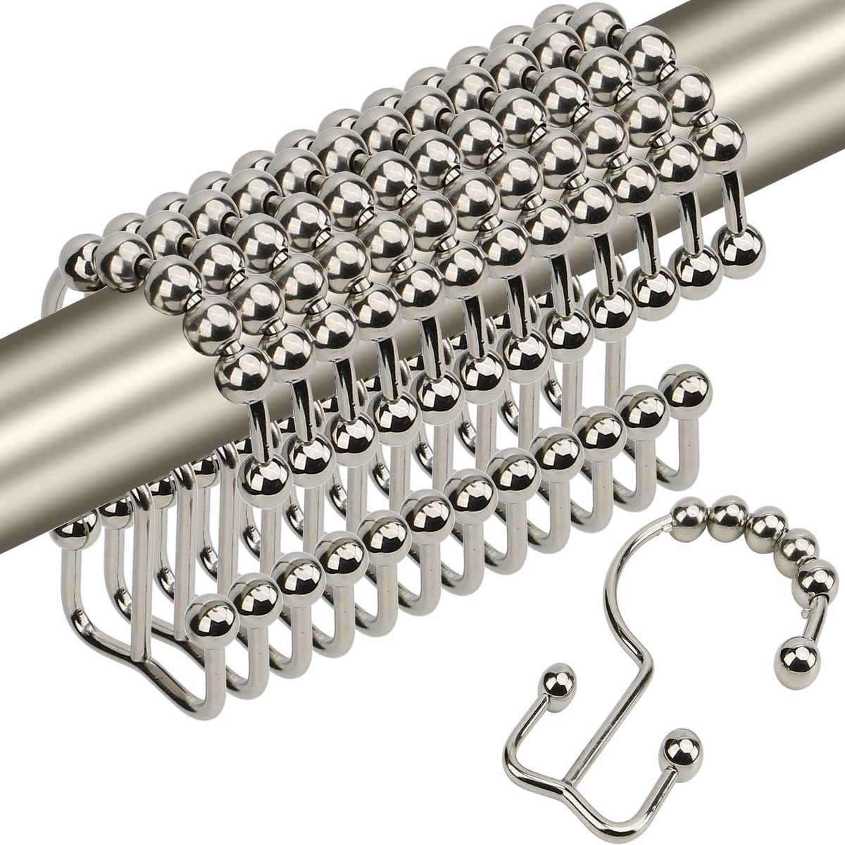 Gidse Shower Curtain Hooks,Sturdy Stainless Steel Double Sided Shower Hooks Rings for Bathroom Shower Curtain Rods Curtains Set of 12 Hooks - Chrome