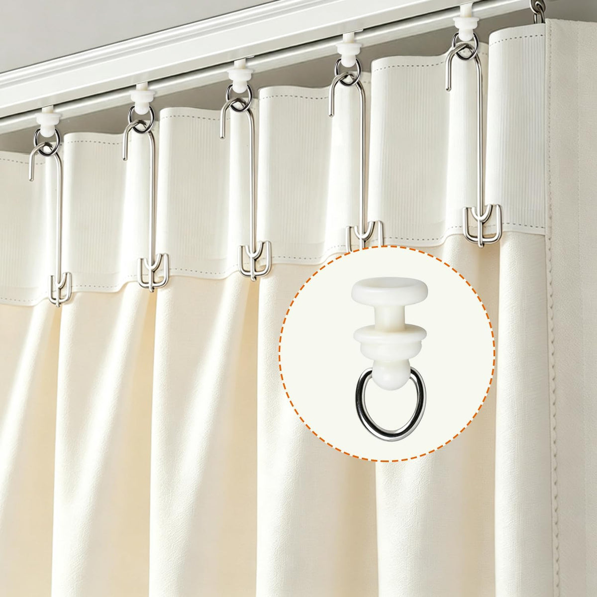 Diteje Curtain Glider Hook Set,50 Pack Rollers+50 Pack 4 Prongs Pinch Hooks