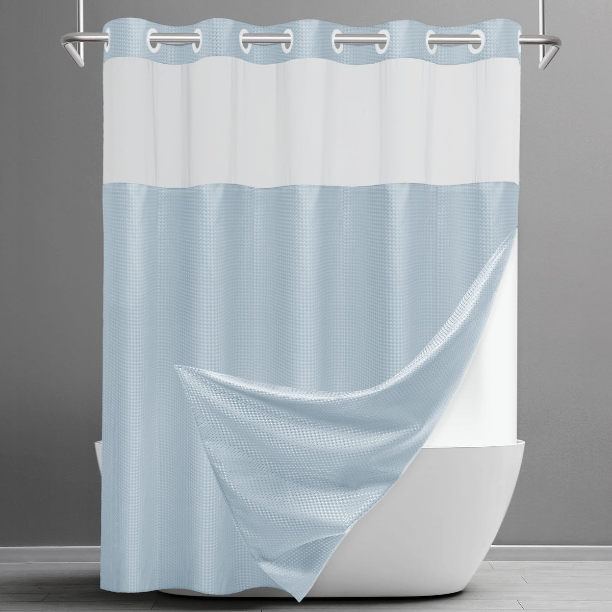 SORTTO Ringless Waffle Shower Curtain with Snap in Liner Set, 71x74, Grey
