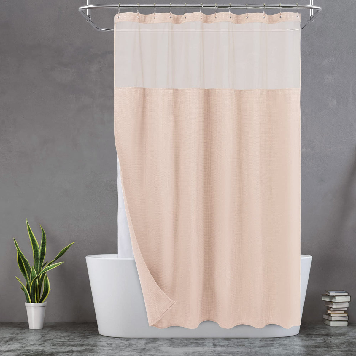 N&Y HOME Waffle Weave Shower Curtain with Snap-in Liner Set Blue, 71x72
