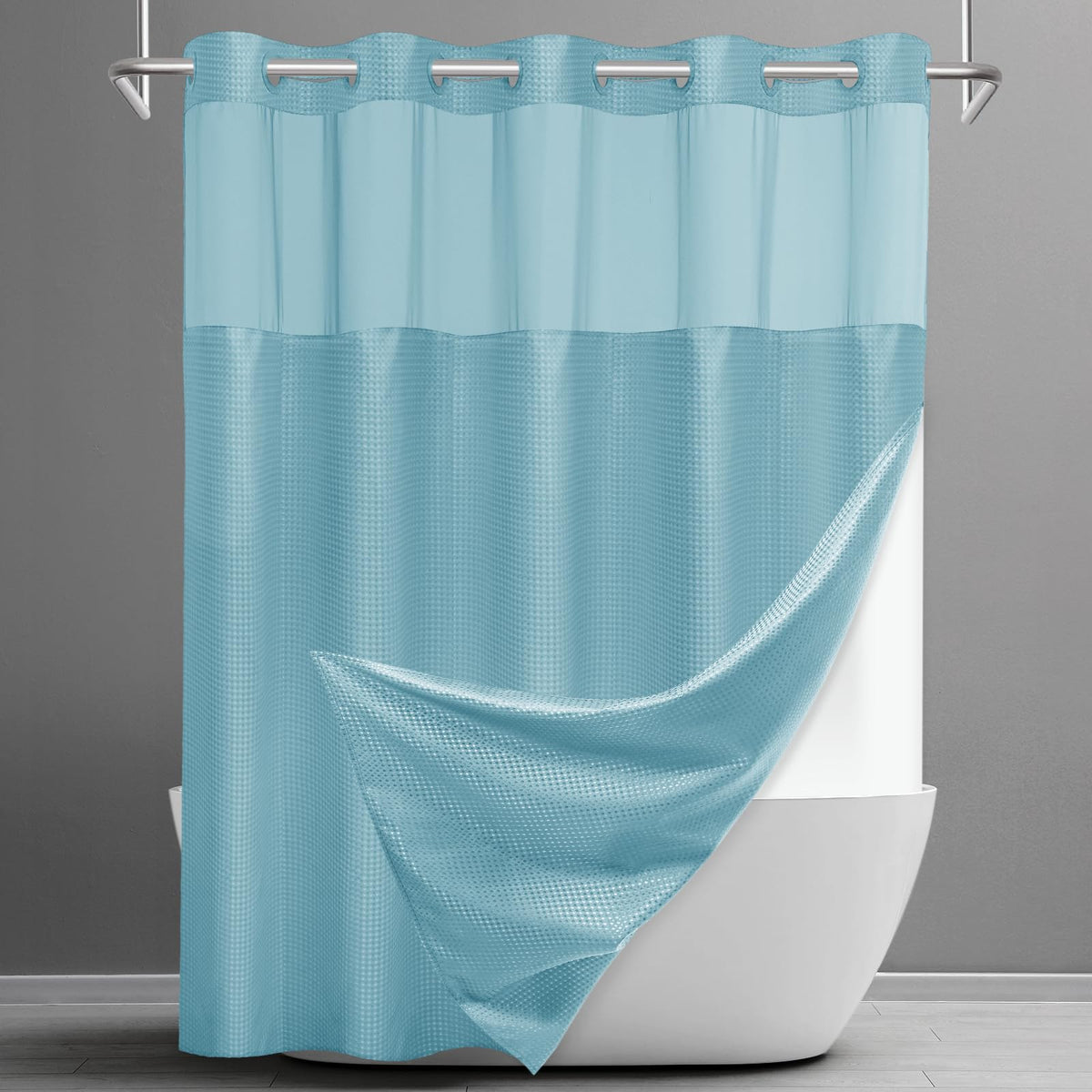 SORTTO Ringless Waffle Shower Curtain with Snap in Liner Set, 71x74, Grey