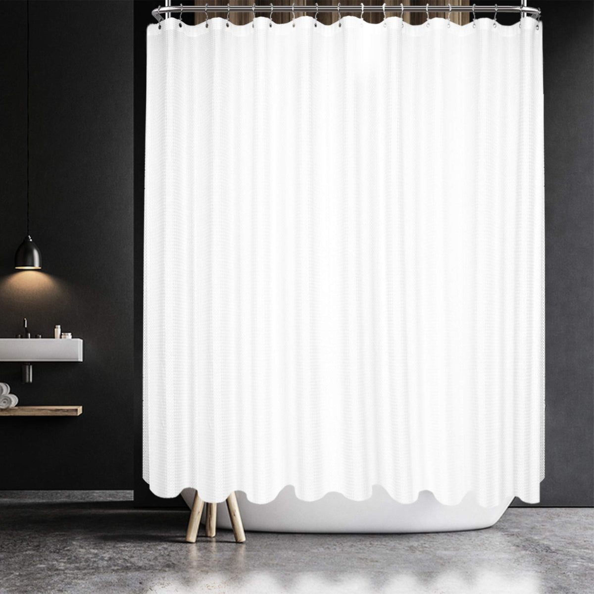 Barossa Design Waffle Weave Short Shower Curtain Fabric 66" Length, White