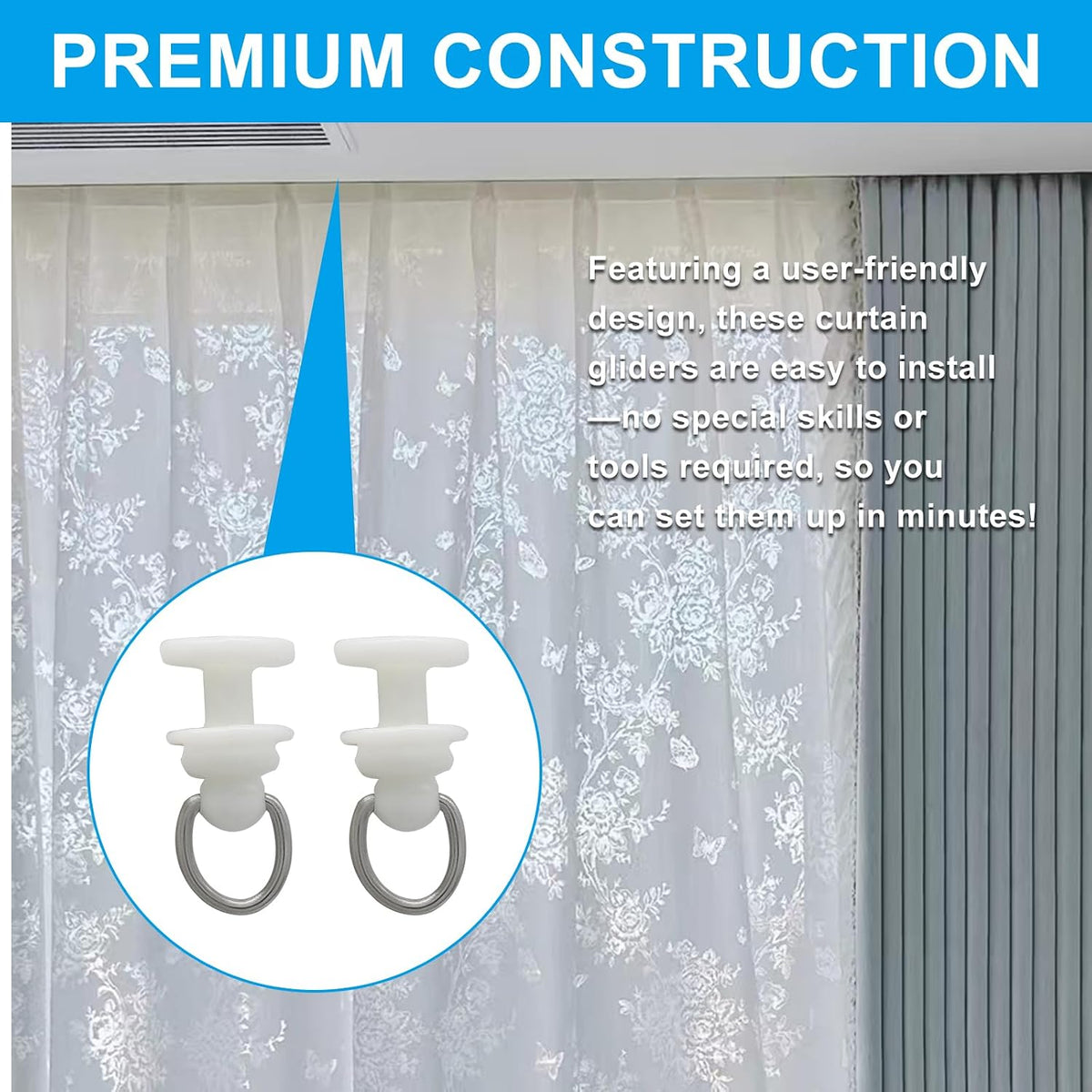 Plastic Curtain Track Hooks, 50 PCS