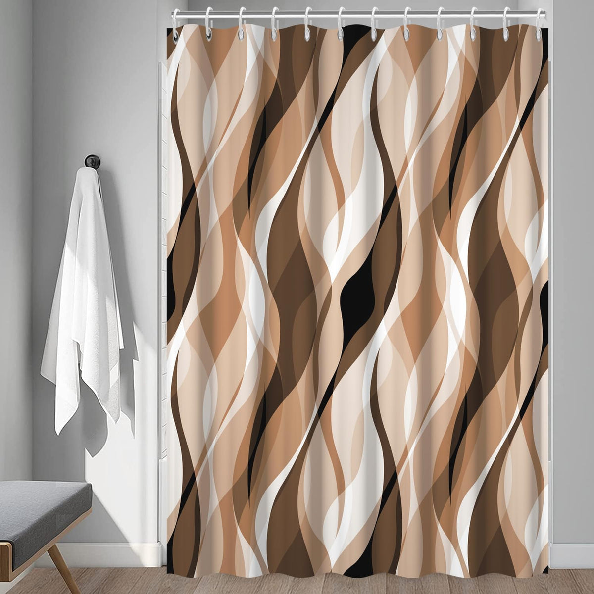 Brown Shower Curtain, Grey and Brown Striped Bathroom Decor 72x72
