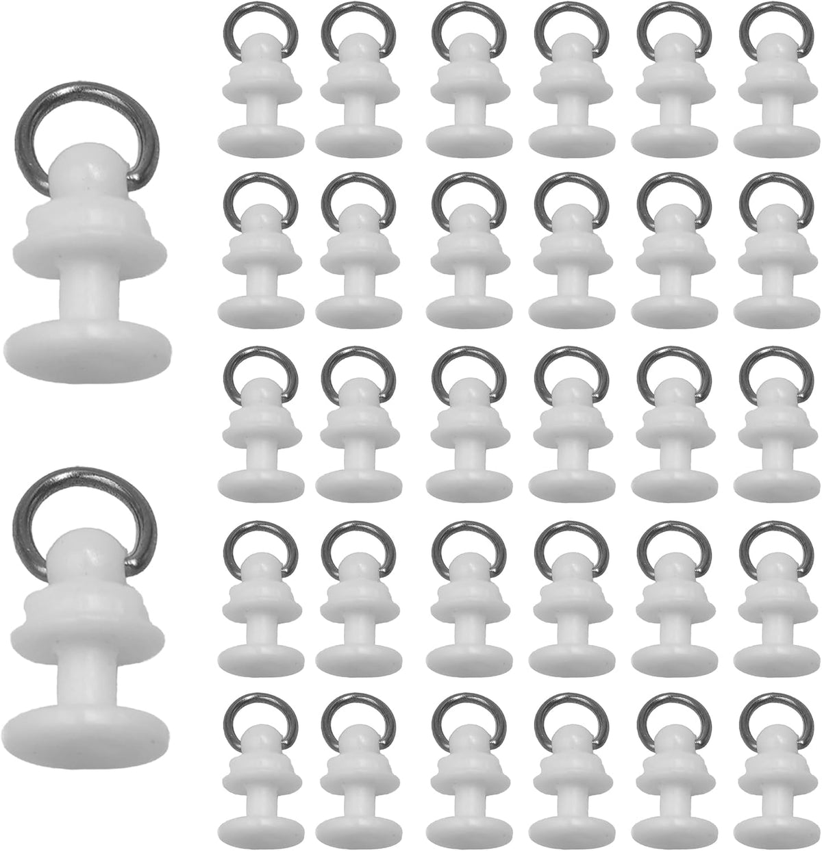 50PCS White Curtain Track Gliders, Plastic Sliding Hooks for Ceiling Mounted Rails, Smooth Rolling Accessories for Home RV Shower Dividers
