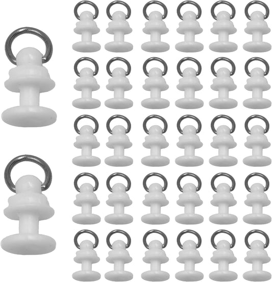 50PCS White Curtain Track Gliders, Plastic Sliding Hooks for Ceiling Mounted Rails, Smooth Rolling Accessories for Home RV Shower Dividers