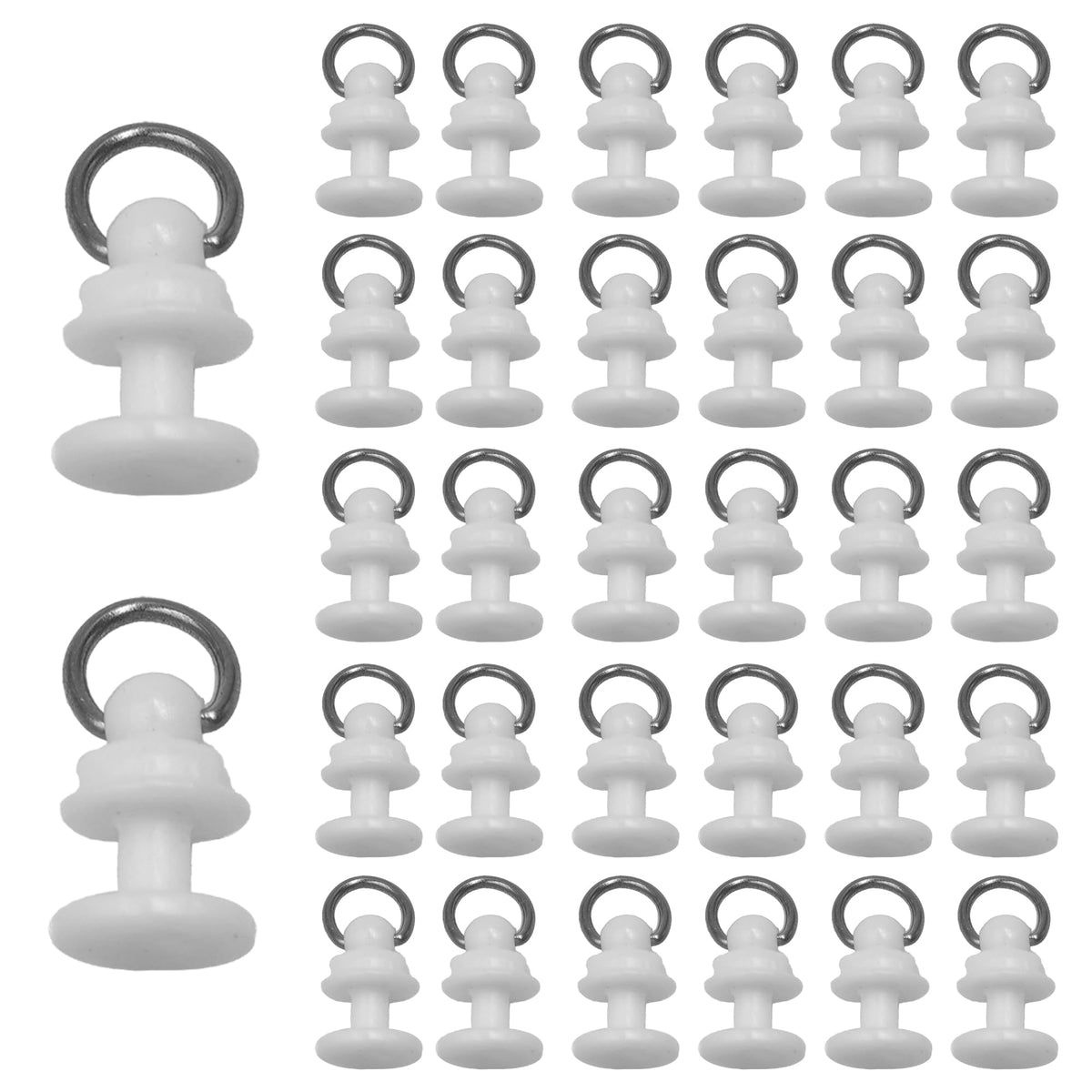 50PCS White Curtain Track Gliders, Plastic Sliding Hooks for Ceiling Mounted Rails, Smooth Rolling Accessories for Home RV Shower Dividers