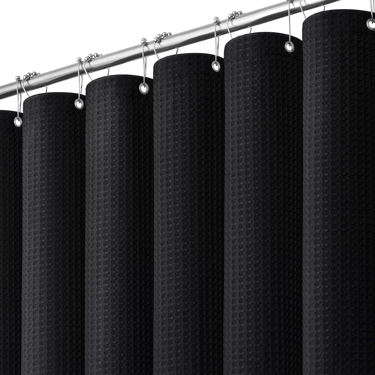 Dynamene Waffle Shower Curtain 256 GSM Heavy Duty Fabric 72"x72" Black